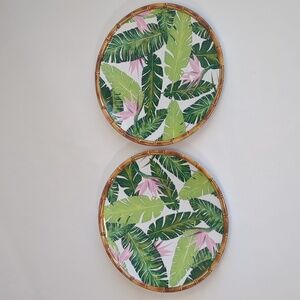 Tommy Bahama Set Of 2 Palm Leaves & Birds Of Paradise Melamine 11" Plate